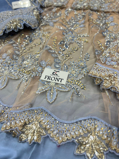 Maria b Gray Wedding Collection Maxi Soft Net Fabric Unstiched