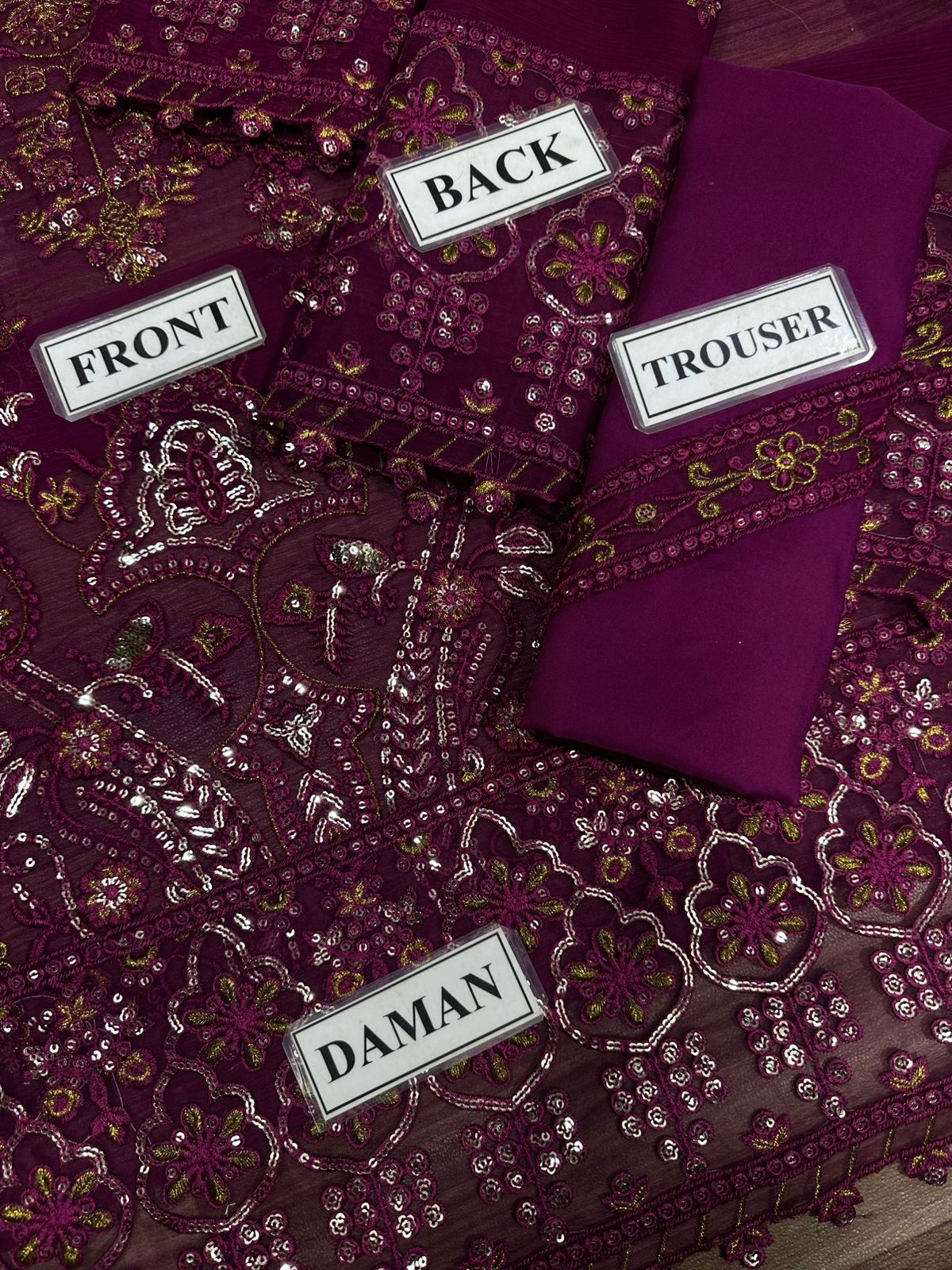 A.J Chiffon Maroon Embroidery 3Piece Unstitched