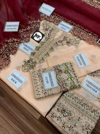 Sheenora Embroidered Tea Pink Luxury Cotton Silk 3Piece Unstitched