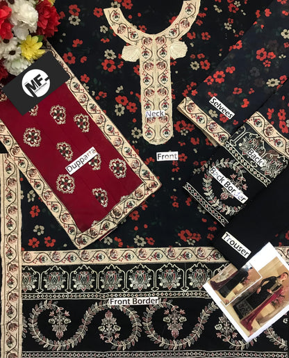 Nureh Black Chiffon Embroidery Formal Collection 3piece Unstitched