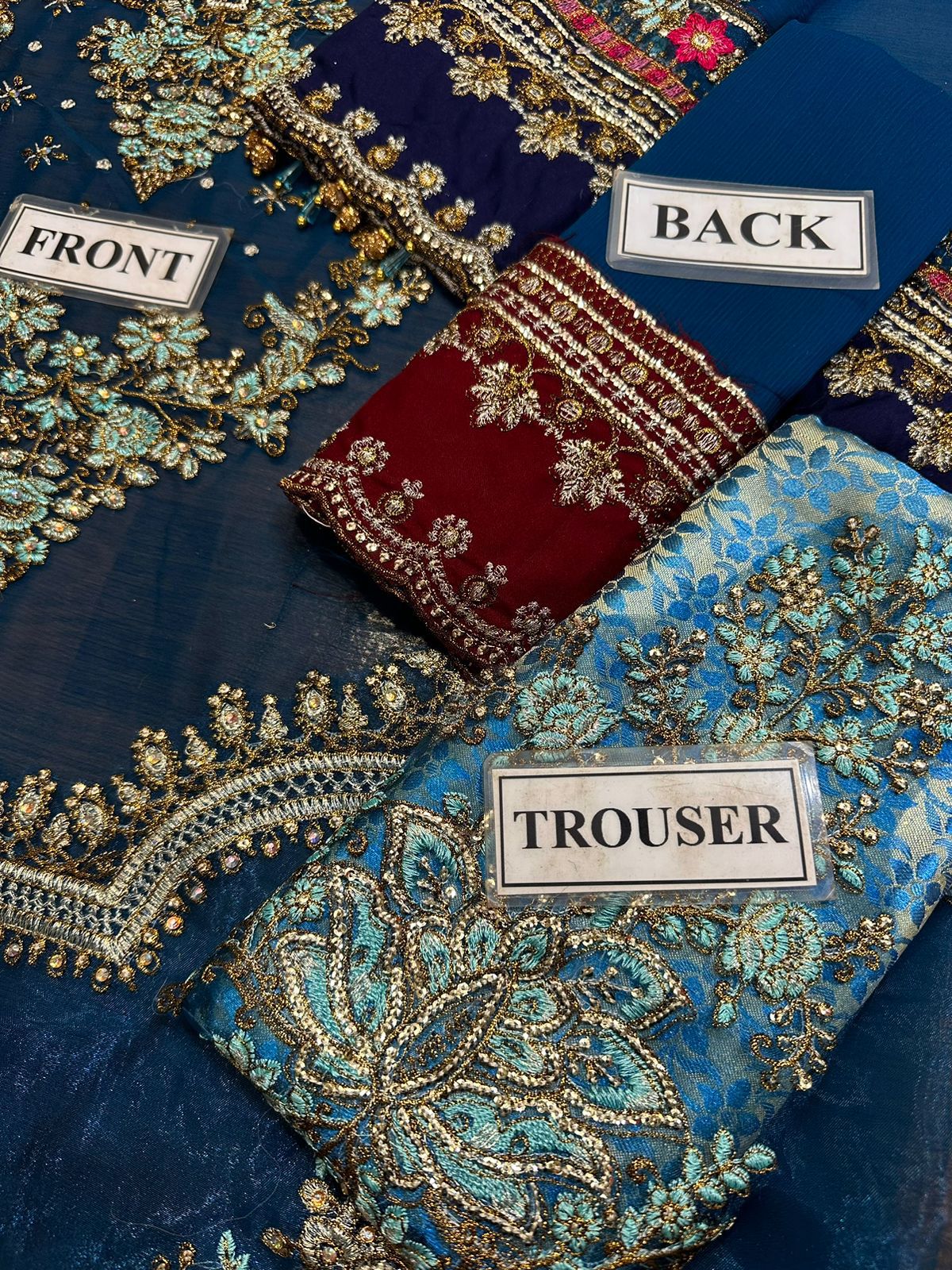 M.B Blue Formal Collection Chiffon Dress 3pc Unstitched