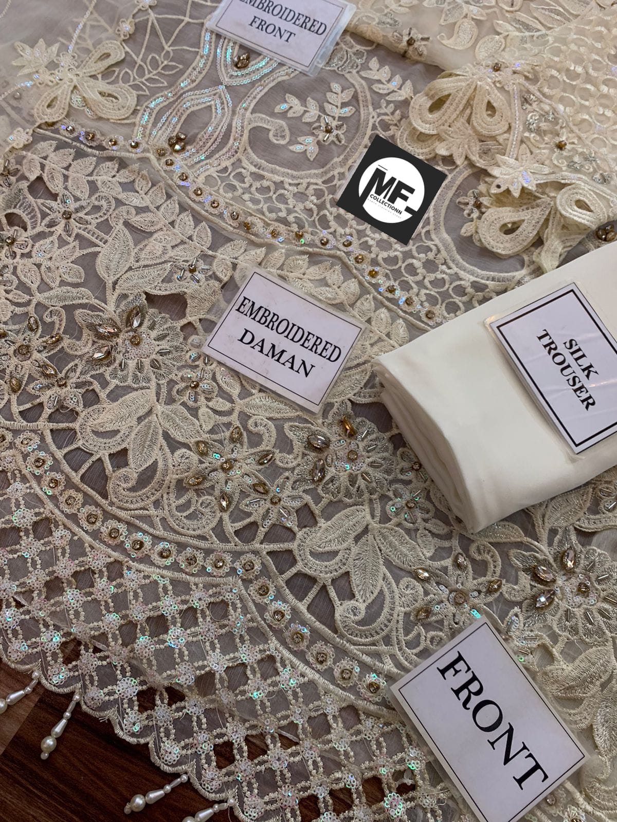 M.B Embroidered Off White Luxury Chiffon Dress 3piece Unstitched