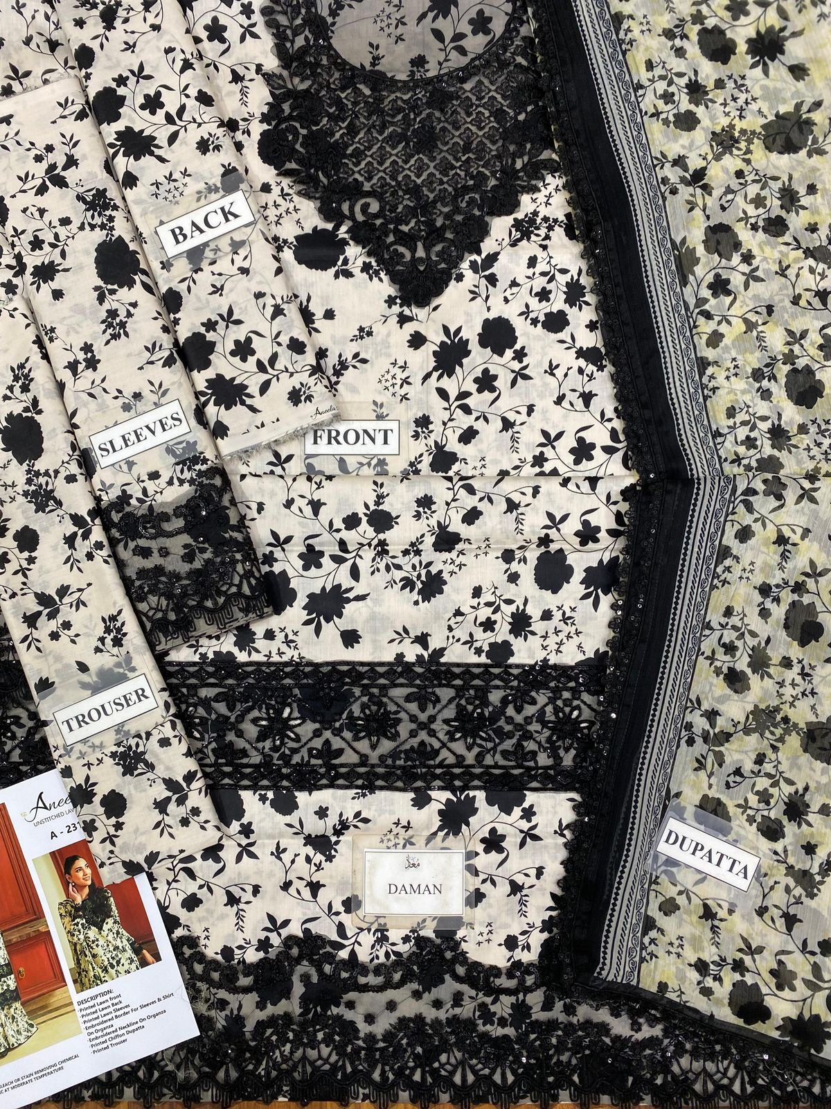 Aneela.s Black Skin Lawn Embroidery Summer Collection 3PIece Unstitched