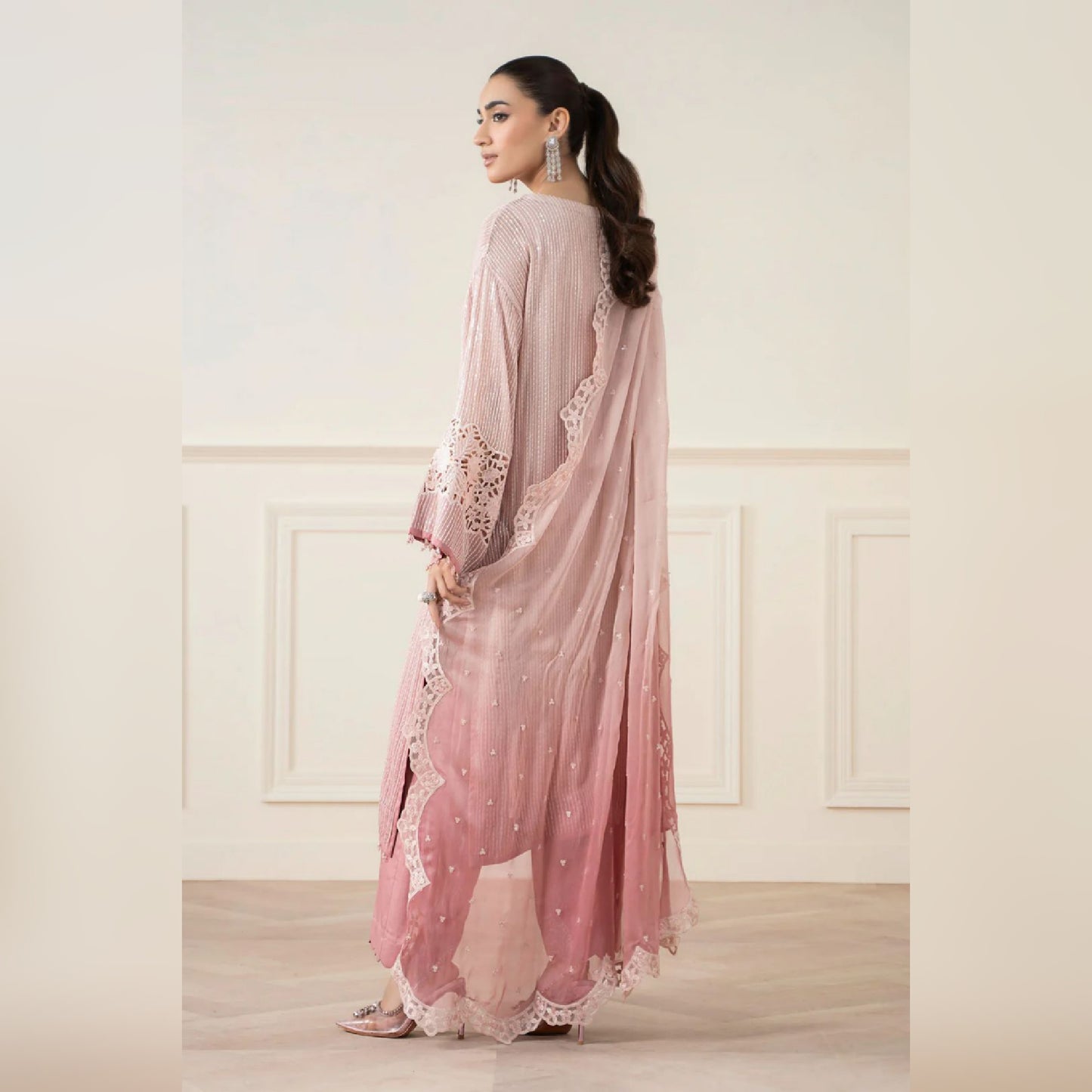 M.B Embroidered Pink Luxury Chiffon Dress 3piece Unstitched
