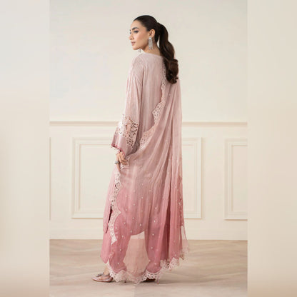 M.B Embroidered Pink Luxury Chiffon Dress 3piece Unstitched