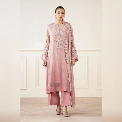 M.B Embroidered Pink Luxury Chiffon Dress 3piece Unstitched