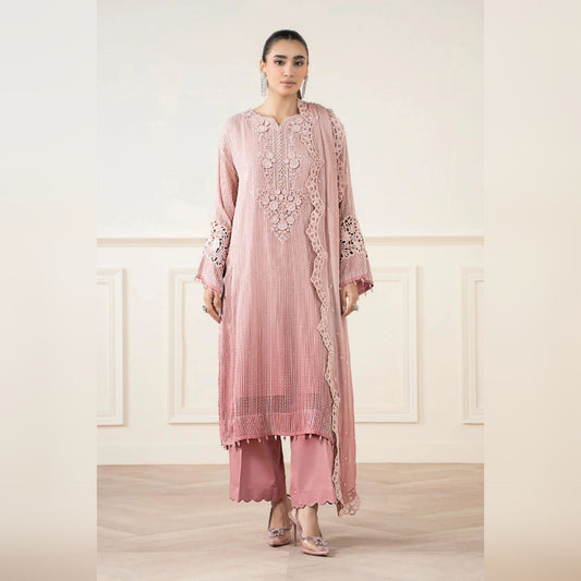 M.B Embroidered Pink Luxury Chiffon Dress 3piece Unstitched