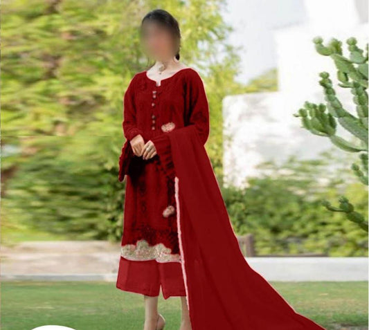 zarqash Cotton Lawn Embroidery dress chikankari Maroon