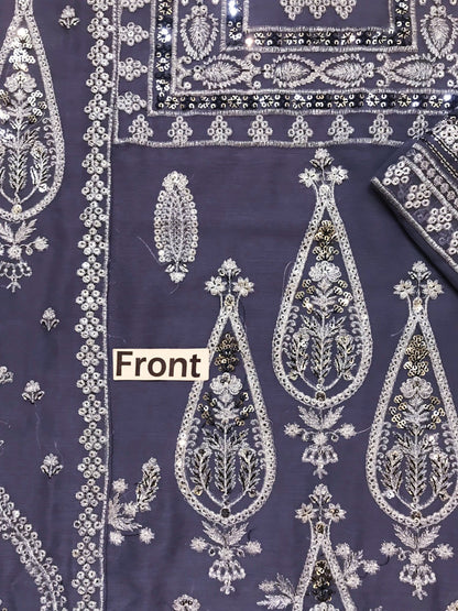 Asim Jofa Chiffon Gray Formal Collection Emb 3piece Unstitched
