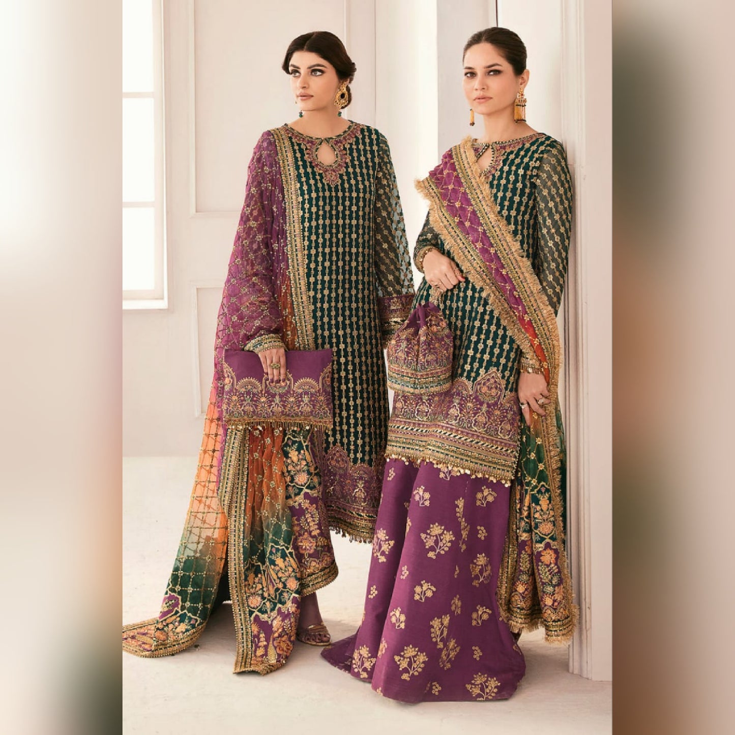 Baroque Chantelle Purple Embroidered Luxury Chiffon 3piece unstitched