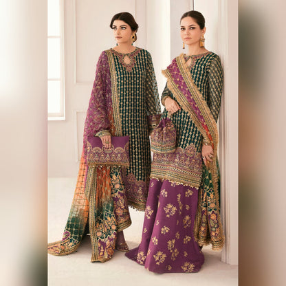 Baroque Chantelle Purple Embroidered Luxury Chiffon 3piece unstitched