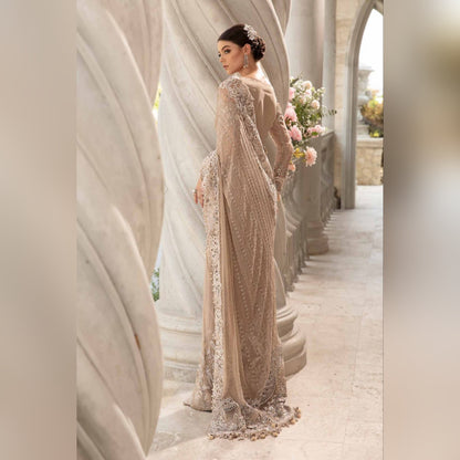 Maria b Skin Wedding Collection Saree Soft Net Fabric Unstiched