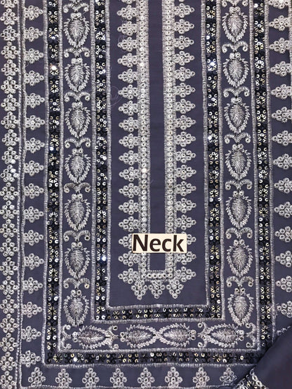 Asim Jofa Chiffon Gray Formal Collection Emb 3piece Unstitched