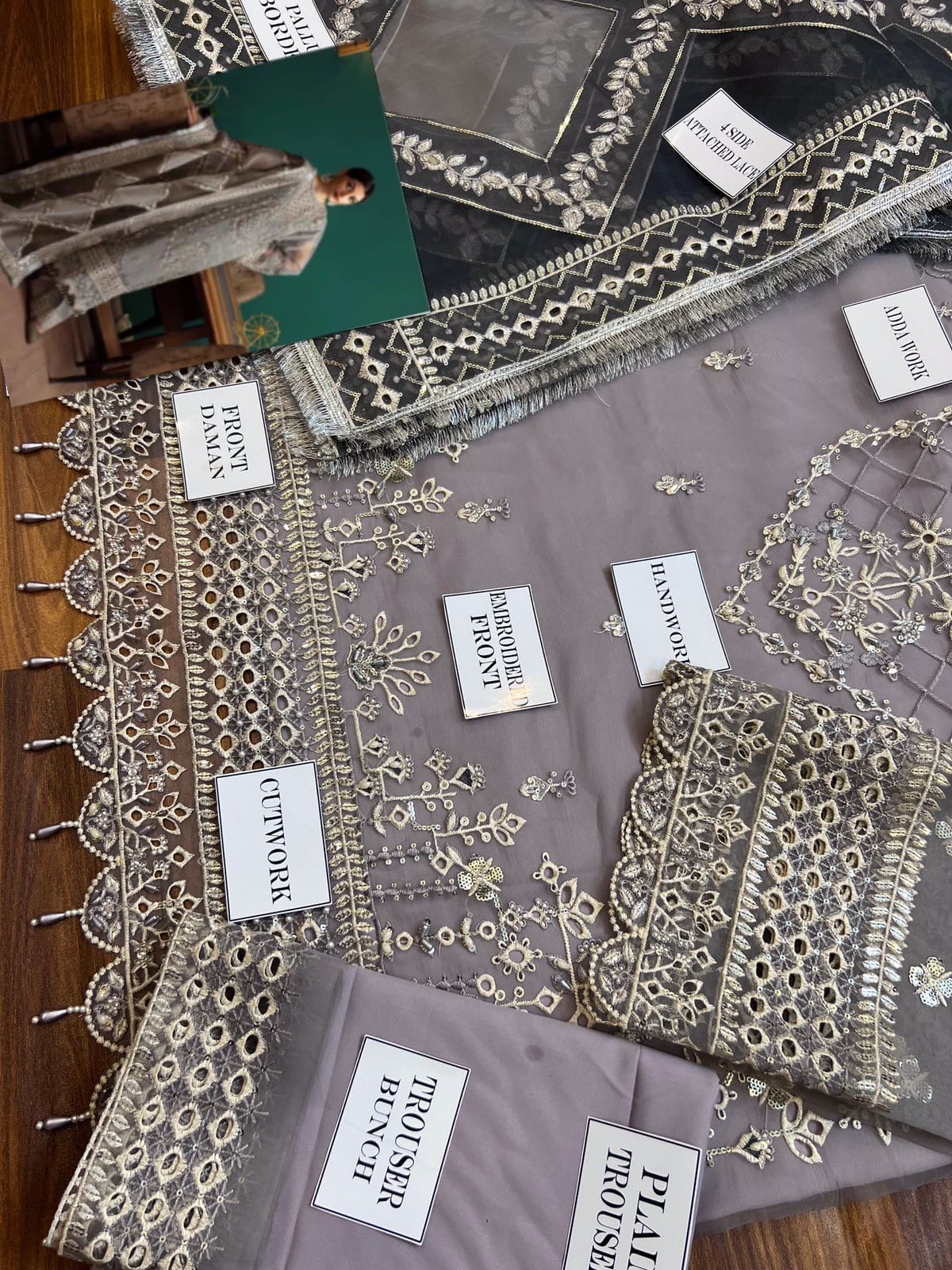 Eleshia Zarin Gray organza Wedding & Formals Collection 3piece Unstitched