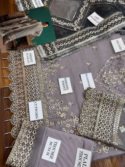 Eleshia Zarin Gray organza Wedding & Formals Collection 3piece Unstitched