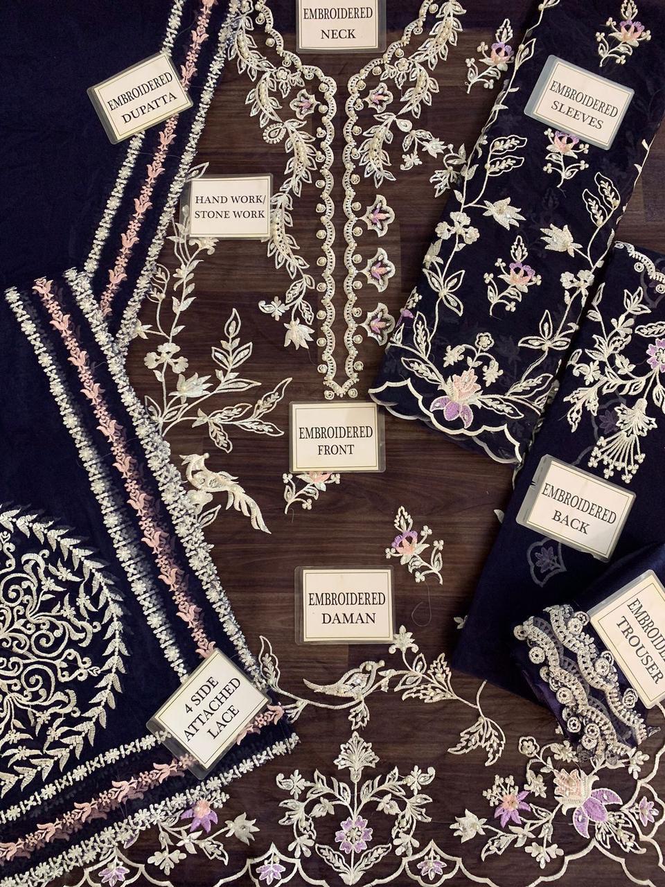 Zainab Fawad Zuri Blue Organza Embroidery 3piece Unstitched