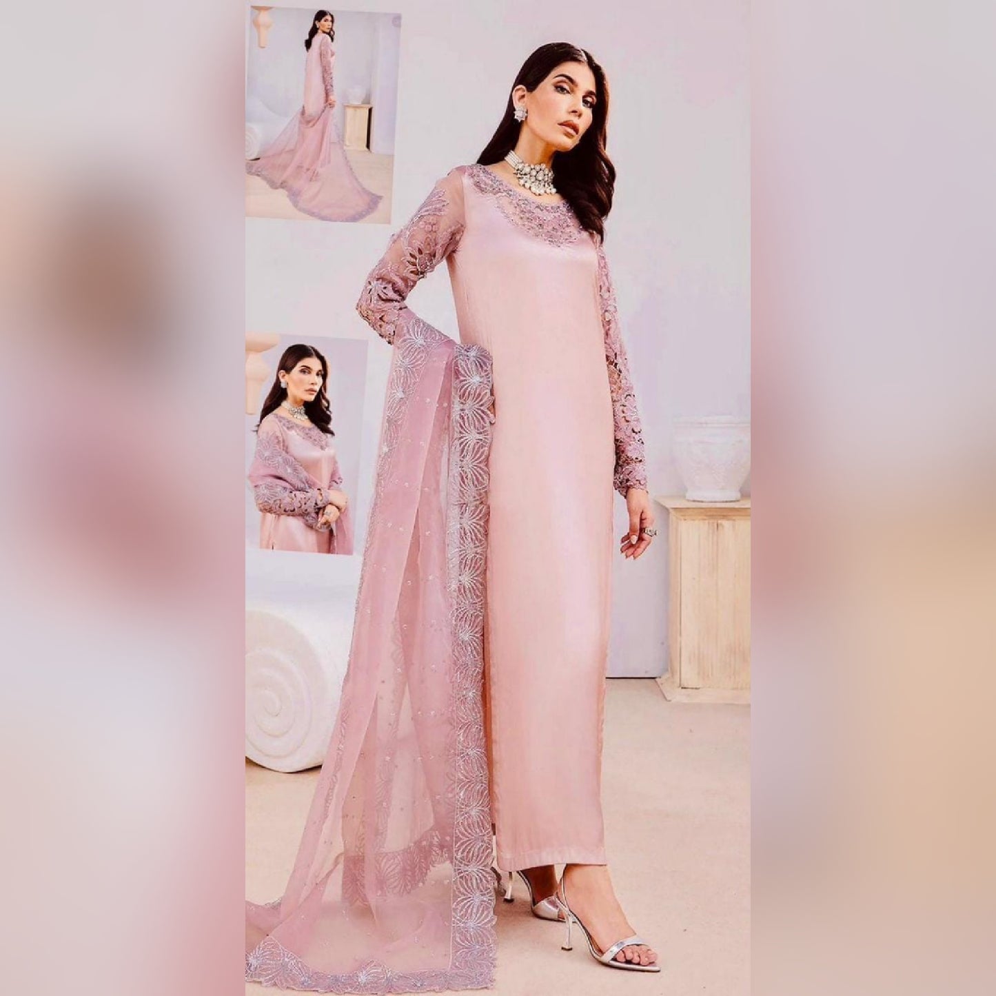 Vaniya Silk Pink Embroidery Pary Wear Collection 3Pece Unstitched