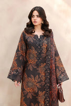 Black and rust floral printed kurta with lace detailing and bell sleeves, styled with a brown handbag