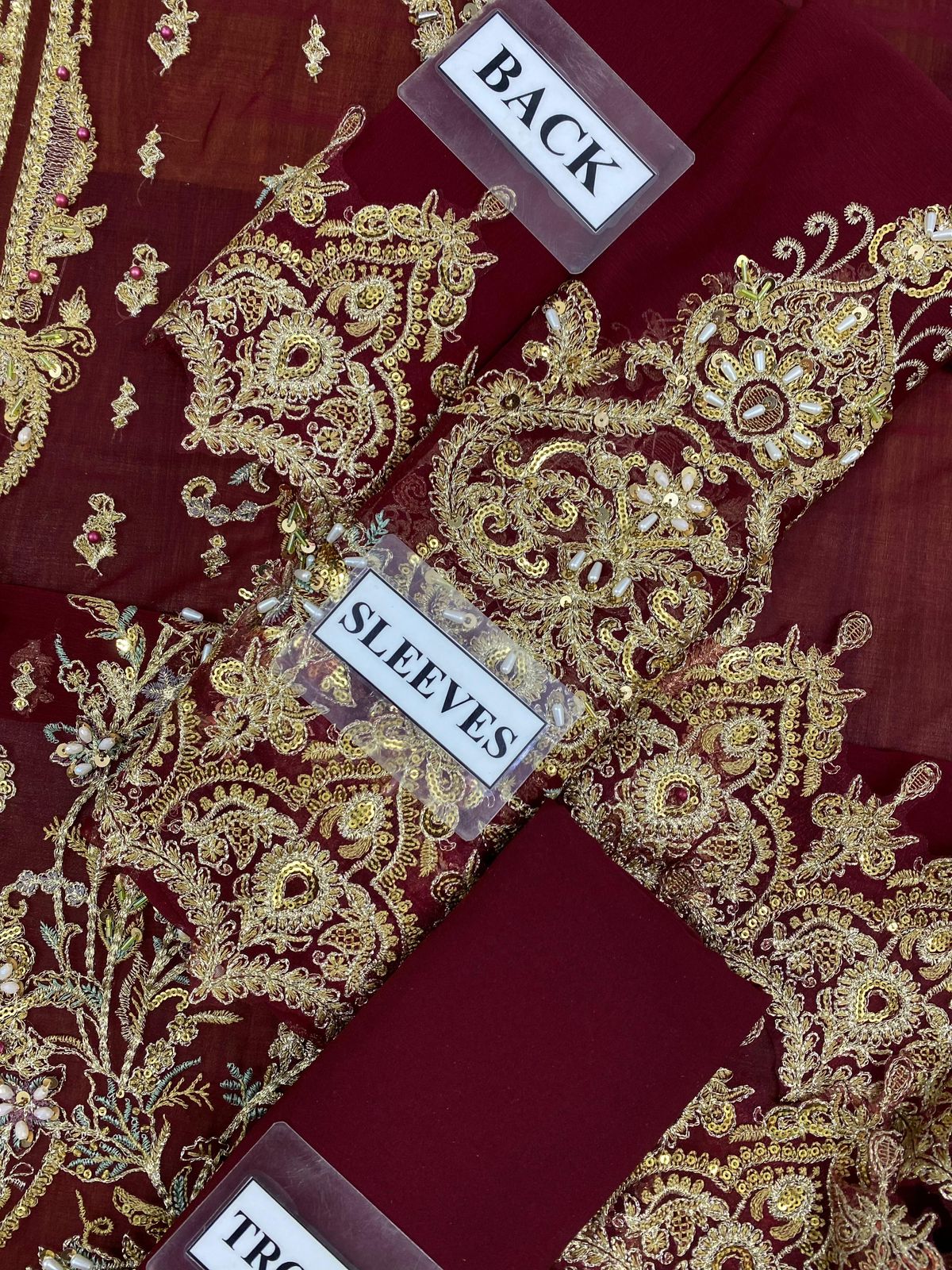 Charizma Maroon Chiffon Hand Work Formal Collection 3pc Unstitched