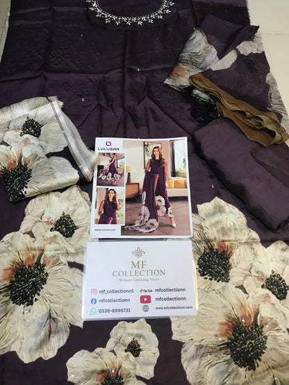 Lulusar Purple Silk Digital Print Hand Work Party Wear Collection