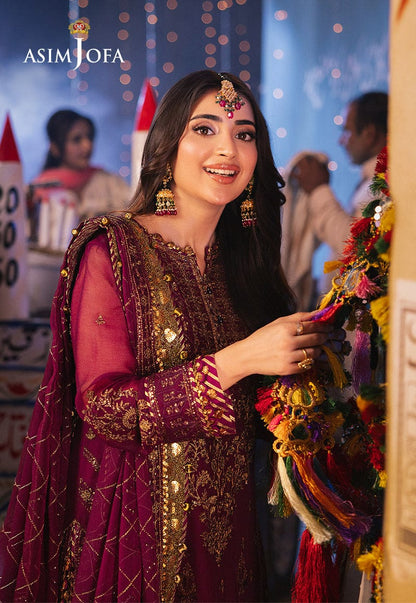 A.J Chiffon Maroon Embroidery 3Piece Unstitched