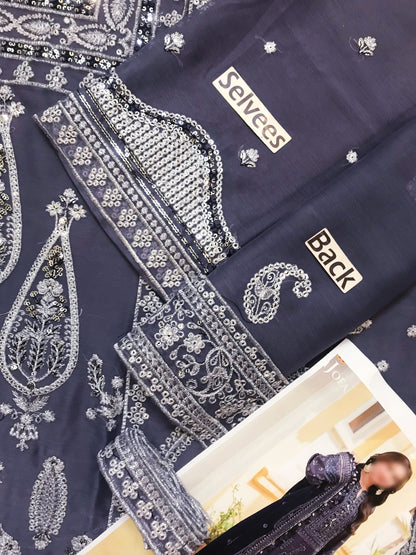 Asim Jofa Chiffon Gray Formal Collection Emb 3piece Unstitched