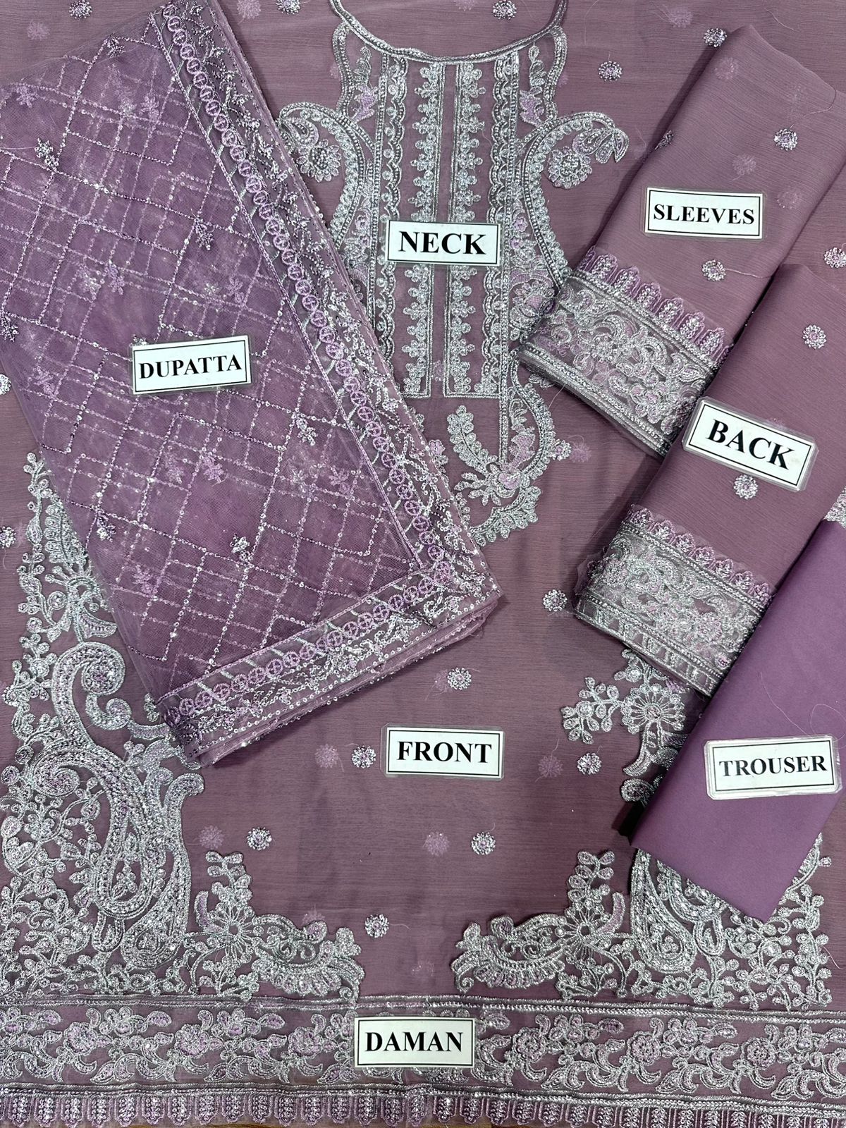 A.J Purple Jhilmil Semi Pure Chiffon Embroidery 3piece Unstitched