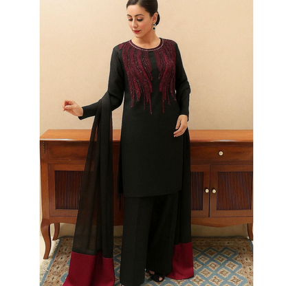 New Arrival Embroidered Silk 3 Piece Unstitched Suit Party Wear