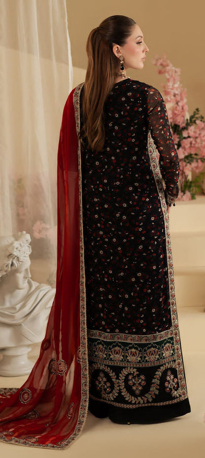 Nureh Black Chiffon Embroidery Formal Collection 3piece Unstitched