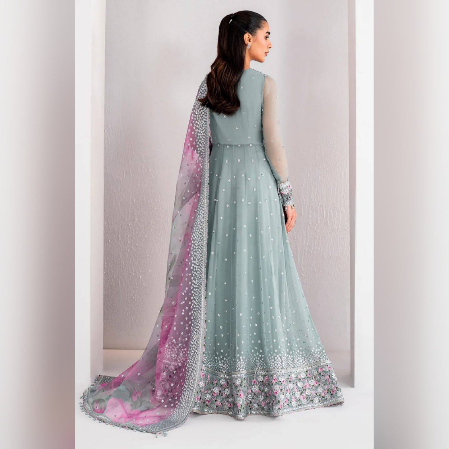 Jazmin Green Chiffon Maxi Wedding Collection Unstitched