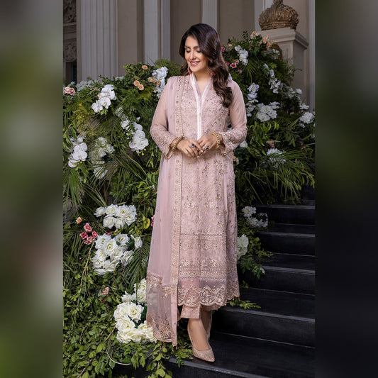 Azure Pink Chiffon Embroidery Formal Collection 3piece Unstitched