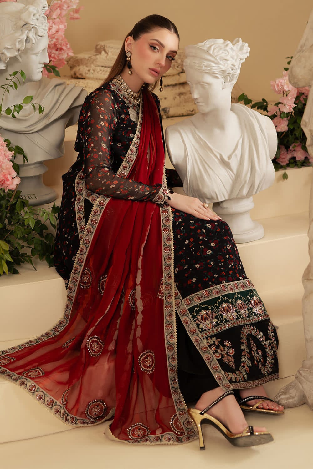 Nureh Black Chiffon Embroidery Formal Collection 3piece Unstitched