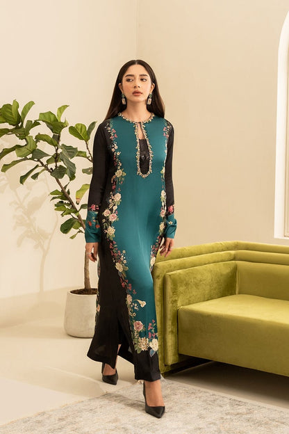 Lulusar Green Black Silk Embroidery Dress Hand Work 3pc