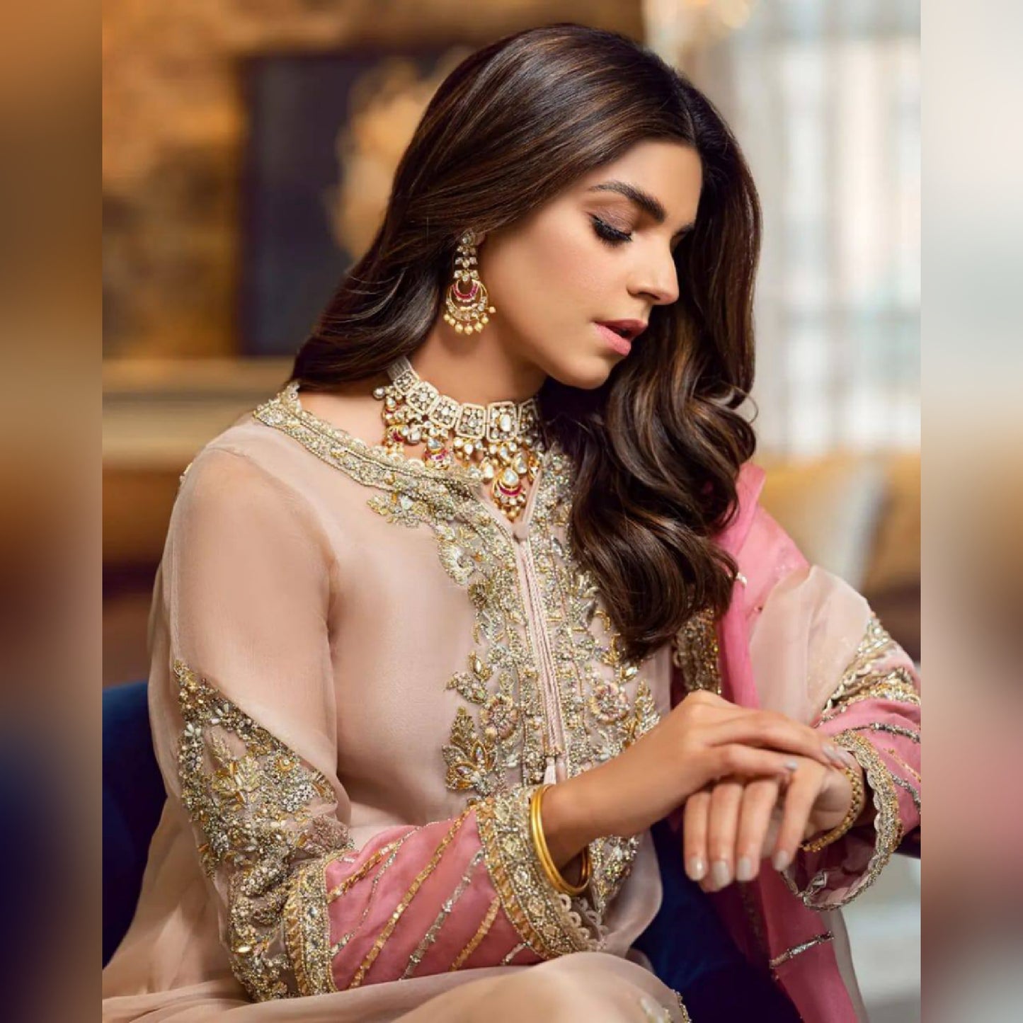 wedding collection Pink Party Wear Organza Dress 3pc Embroidrey Unstitched