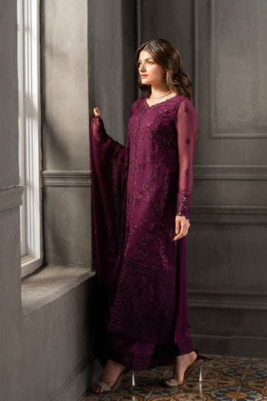 Azure Magenta Chiffon Embroidery 3piece Unstitched