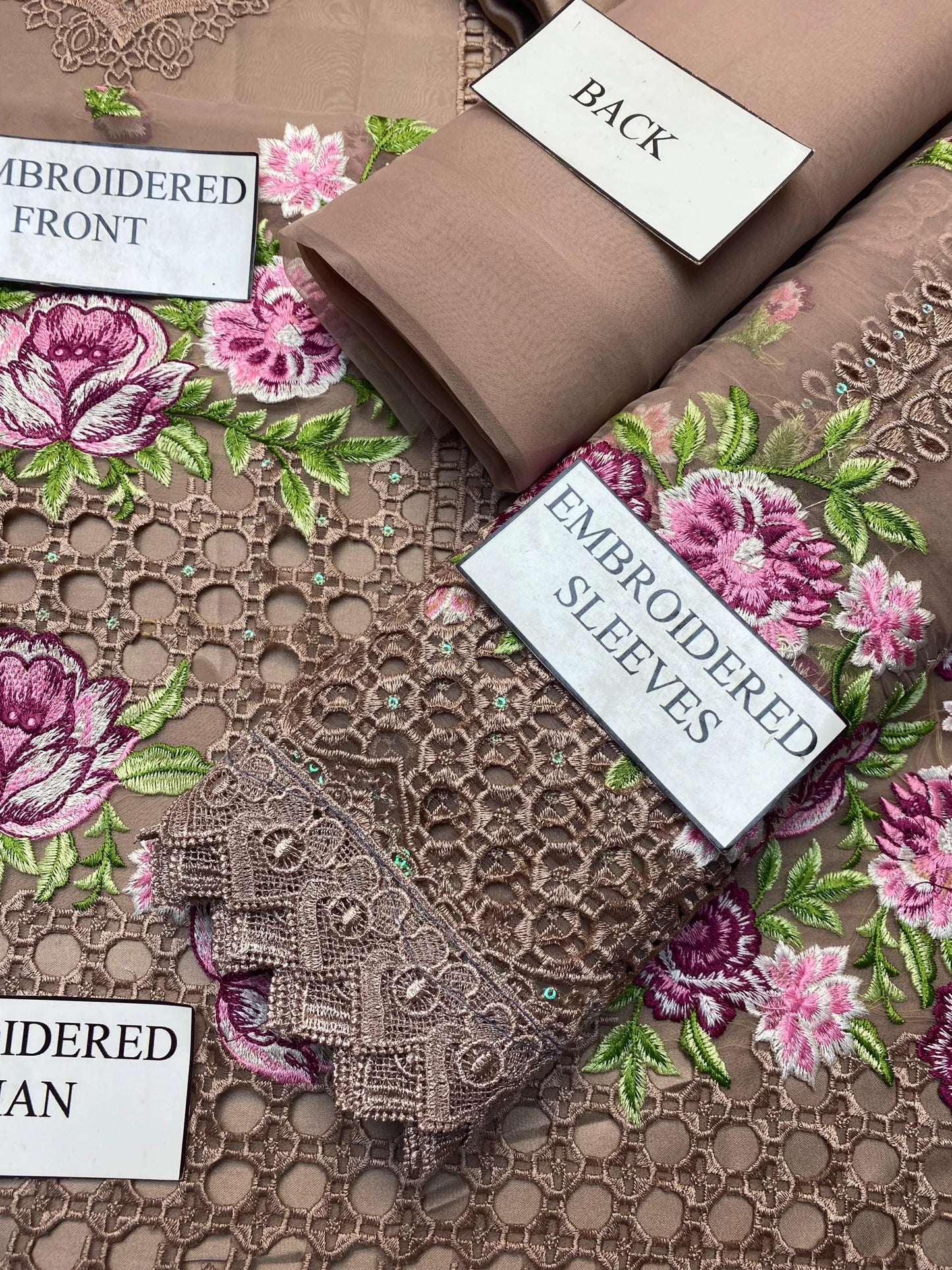 Aneelas T Pink organza Embroidery Formal Collection 3piece Unstitched