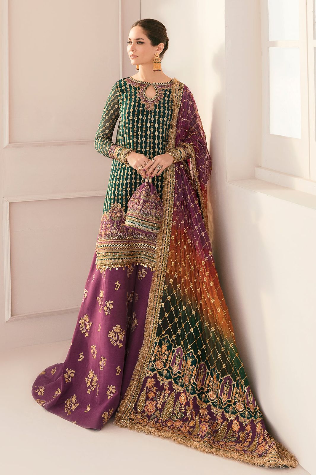 Baroque Chantelle Purple Embroidered Luxury Chiffon 3piece unstitched