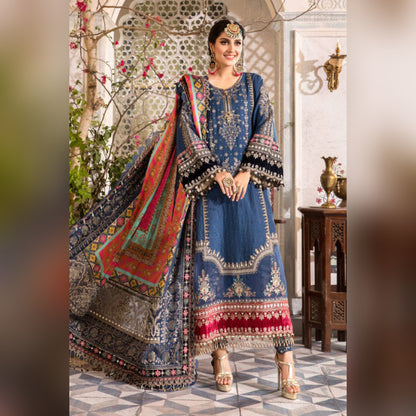 M.B Blue Formal Collection Chiffon Dress 3pc Unstitched