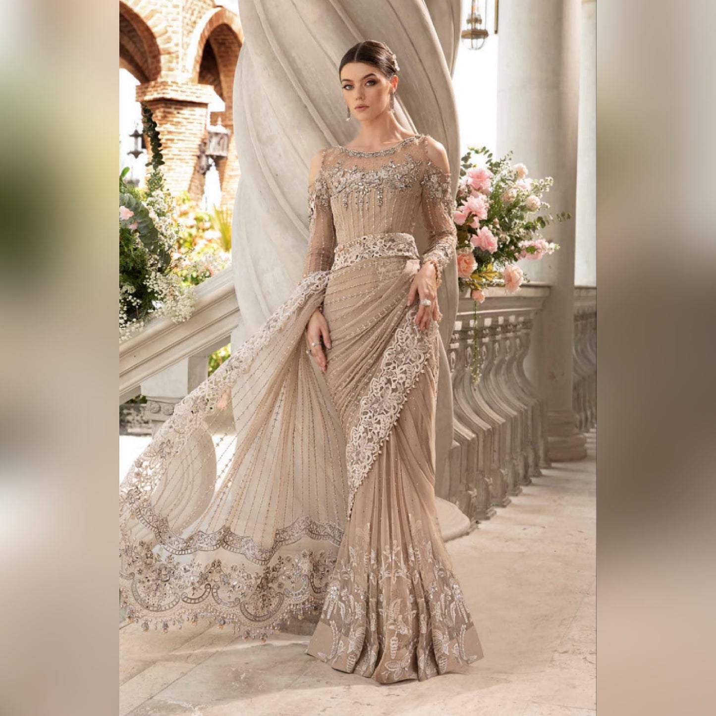 Maria b Skin Wedding Collection Saree Soft Net Fabric Unstiched