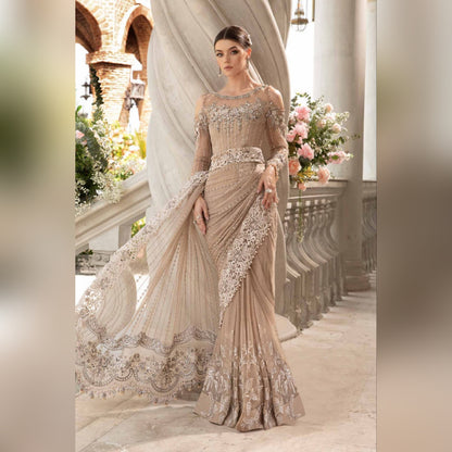 Maria b Skin Wedding Collection Saree Soft Net Fabric Unstiched