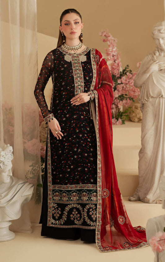 Nureh Black Chiffon Embroidery Formal Collection 3piece Unstitched