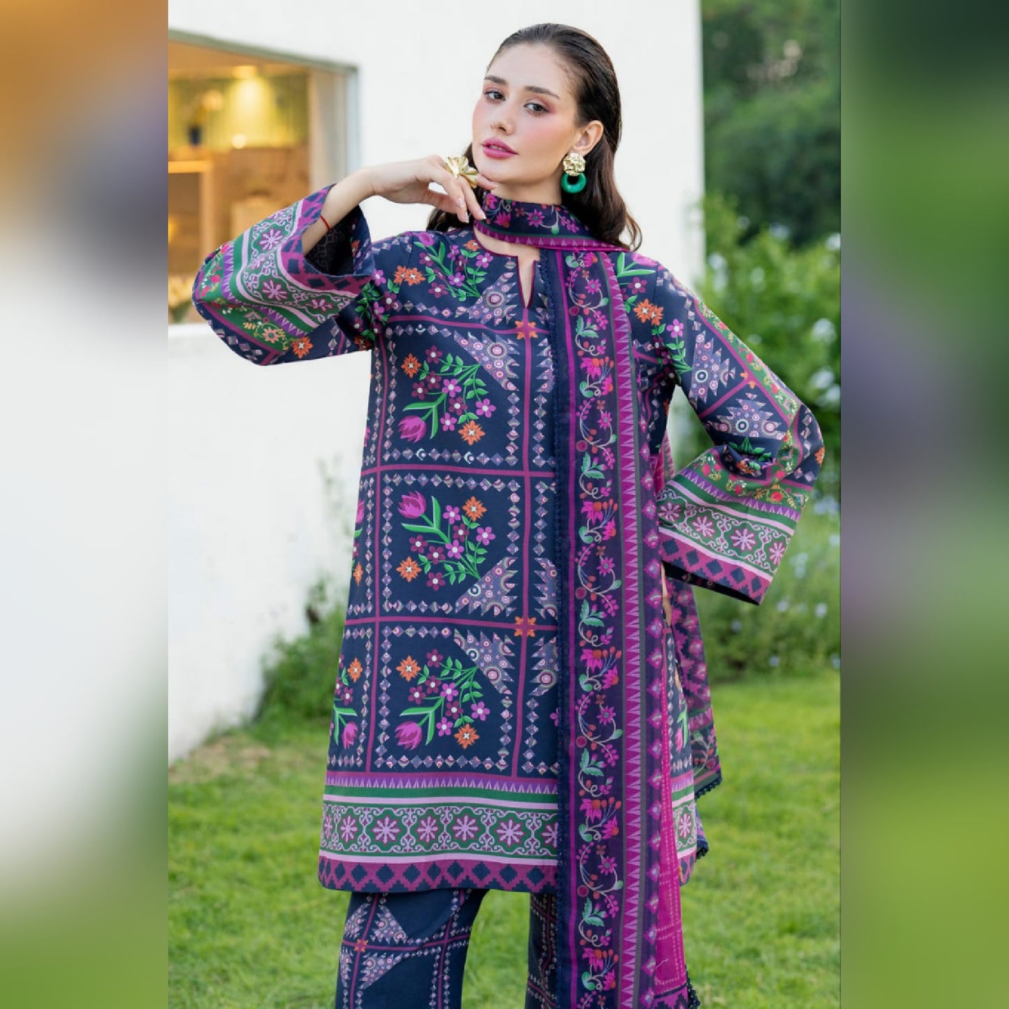 Jazmin Purple Silk Digital Print 3piece Unstitched