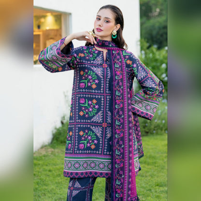 Jazmin Purple Silk Digital Print 3piece Unstitched