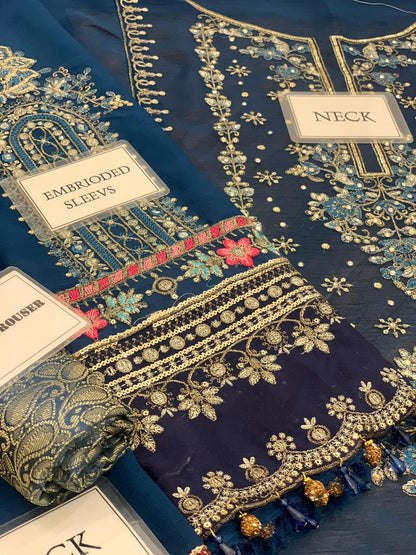 M.B Blue Formal Collection Chiffon Dress 3pc Unstitched