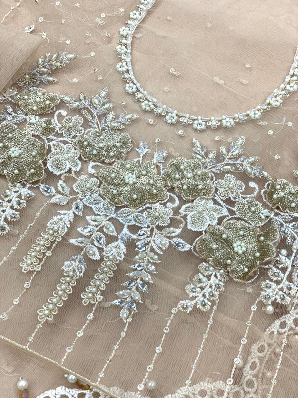 Maria b Skin Wedding Collection Saree Soft Net Fabric Unstiched