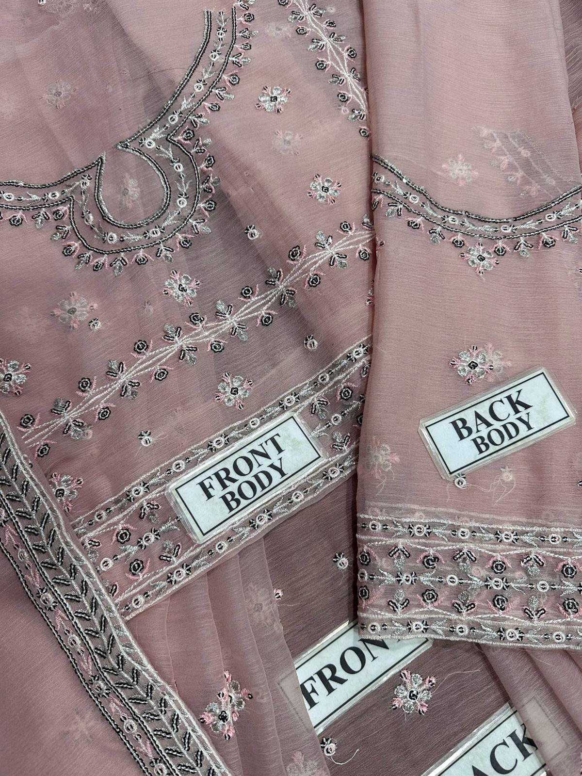 A.J Chiffon Embroidery Frok Pink Formal Collection Unstitched