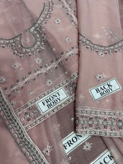 A.J Chiffon Embroidery Frok Pink Formal Collection Unstitched