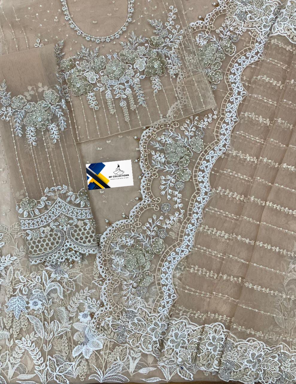 Maria b Skin Wedding Collection Saree Soft Net Fabric Unstiched