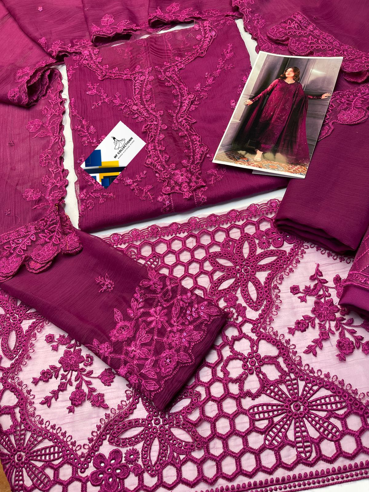 Azure Magenta Chiffon Embroidery 3piece Unstitched
