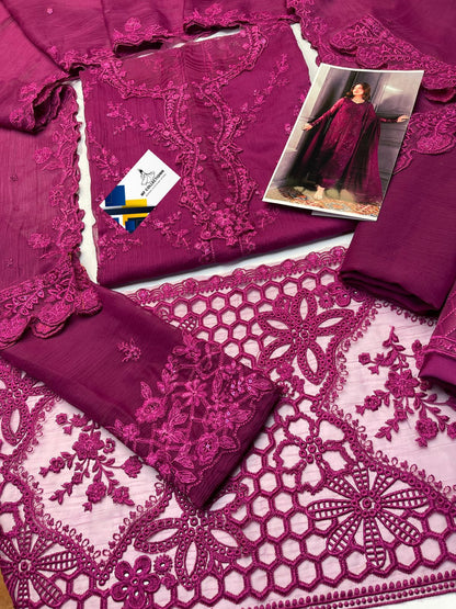 Azure Magenta Chiffon Embroidery 3piece Unstitched